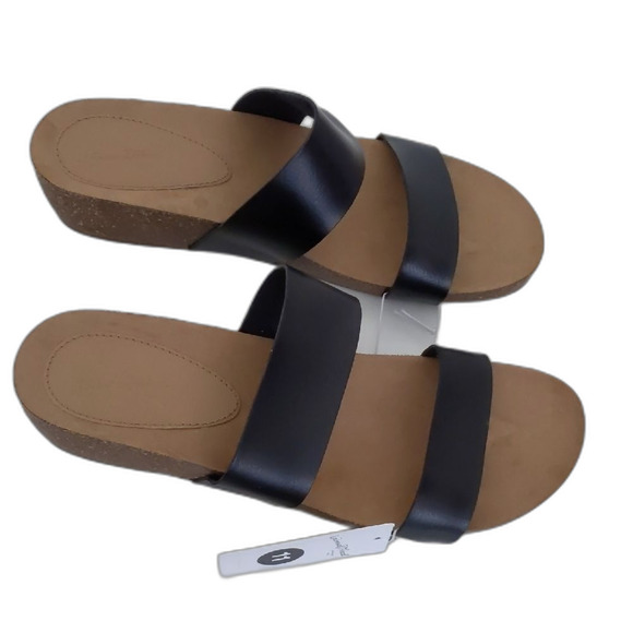 NEW Women's Universal Thread Black Faux Leather Slip On Sandals Size 11 - Picture 5 of 8